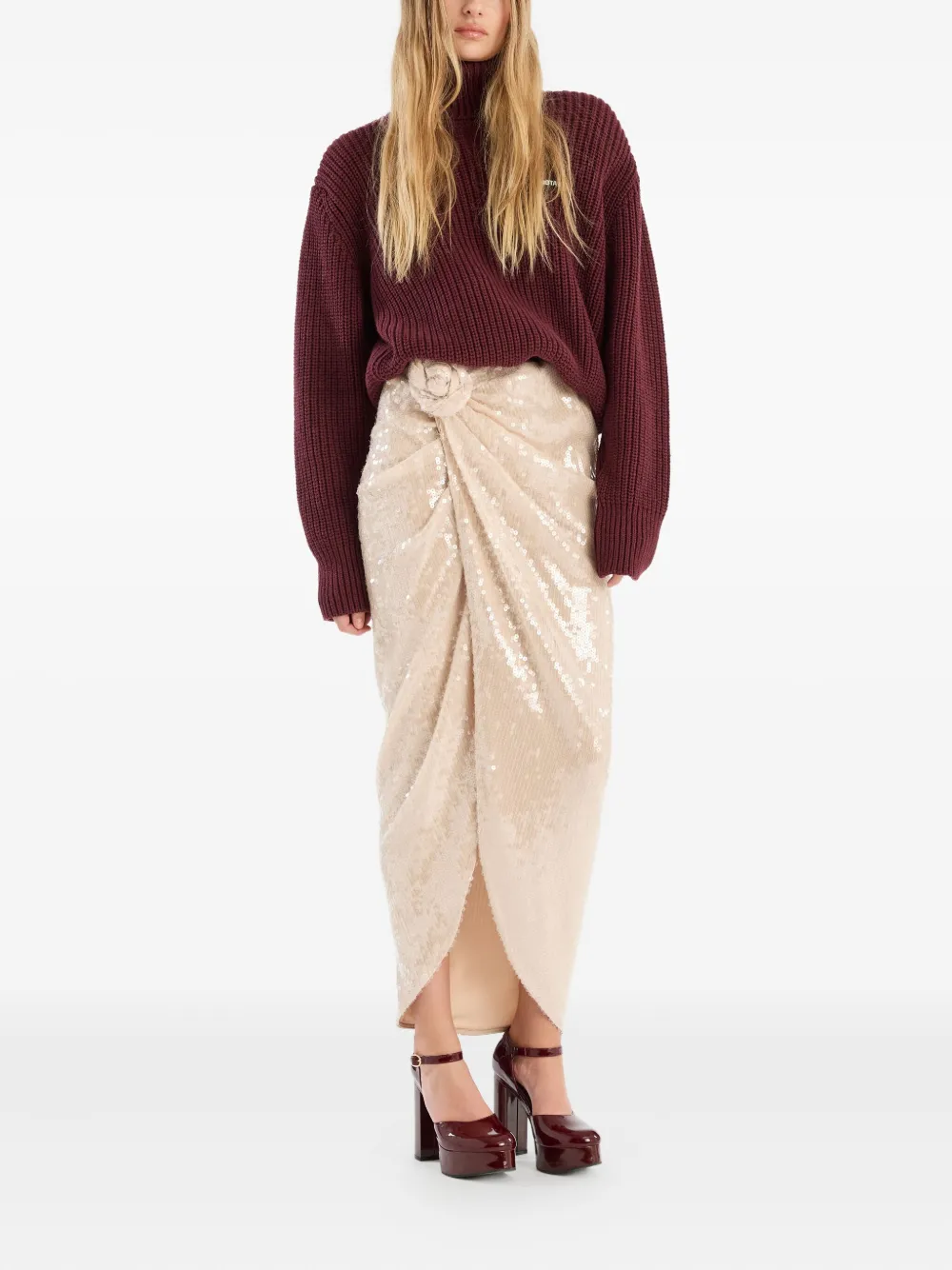 ROTATE BIRGER CHRISTENSEN Maxi-rok verfraaid met pailletten en bloemdetail - Beige