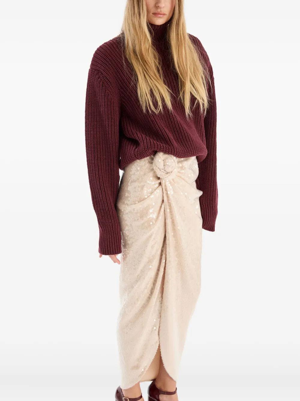 Rotate Birger Christensen Flower-detail Sequin-embellished Maxi Skirt In Neutral