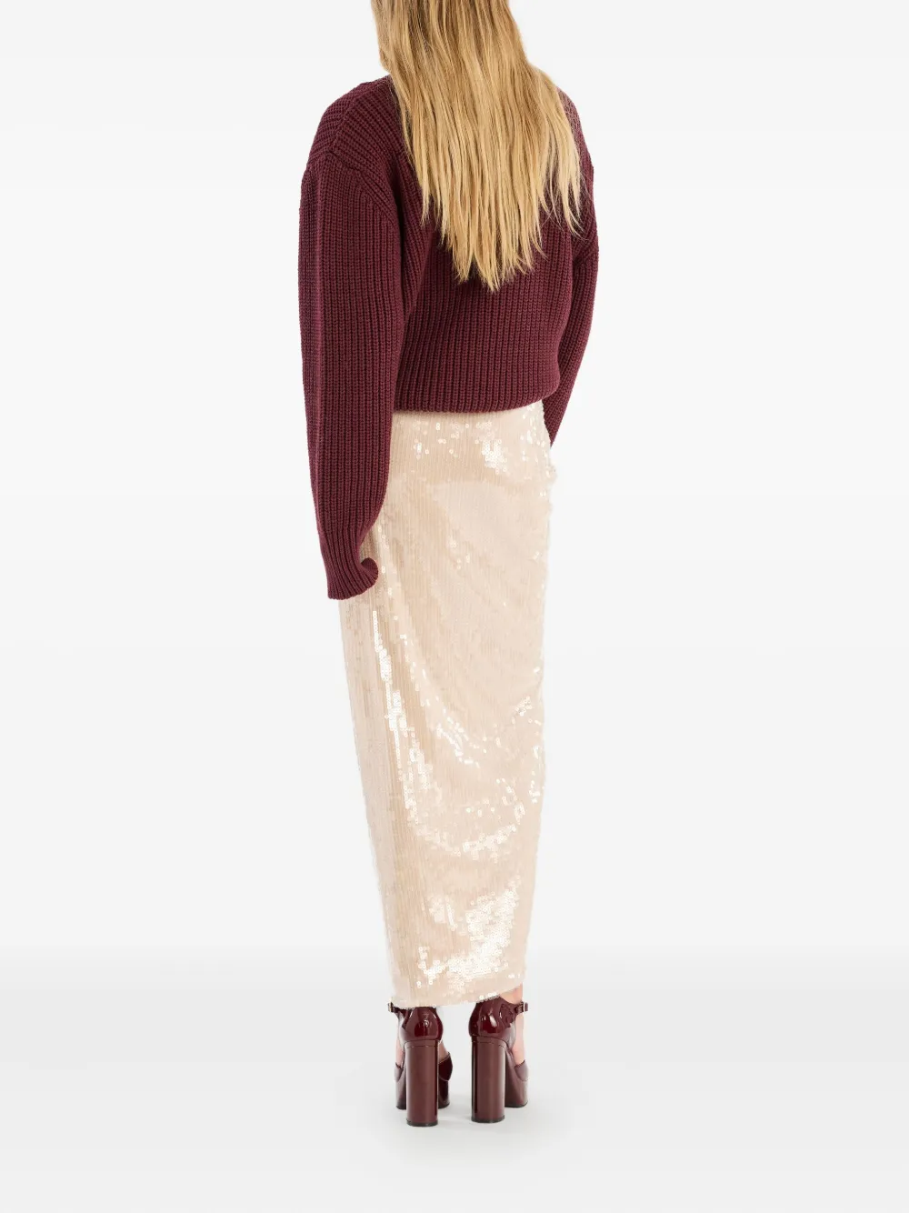 Rotate Birger Christensen Flower-detail Sequin-embellished Maxi Skirt In Neutral