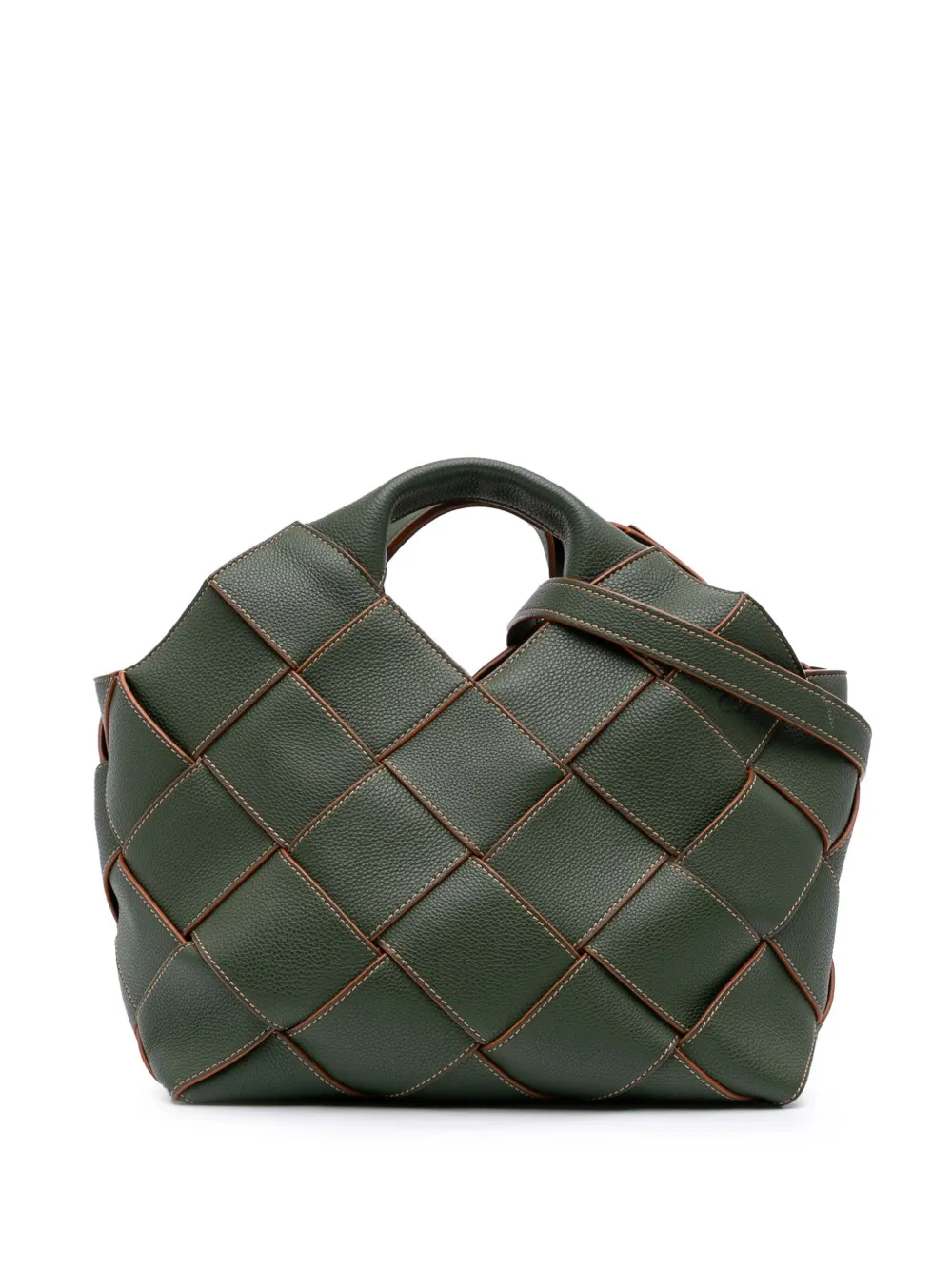 Loewe Pre-Owned 2020 スモール ウーブンレザー サープラス バスケットバッグ サッチェル - グリーン Loewe Pre-Owned 2020 スモール ウーブンレザー サープラス バスケットバッグ サッチェル - グリーン