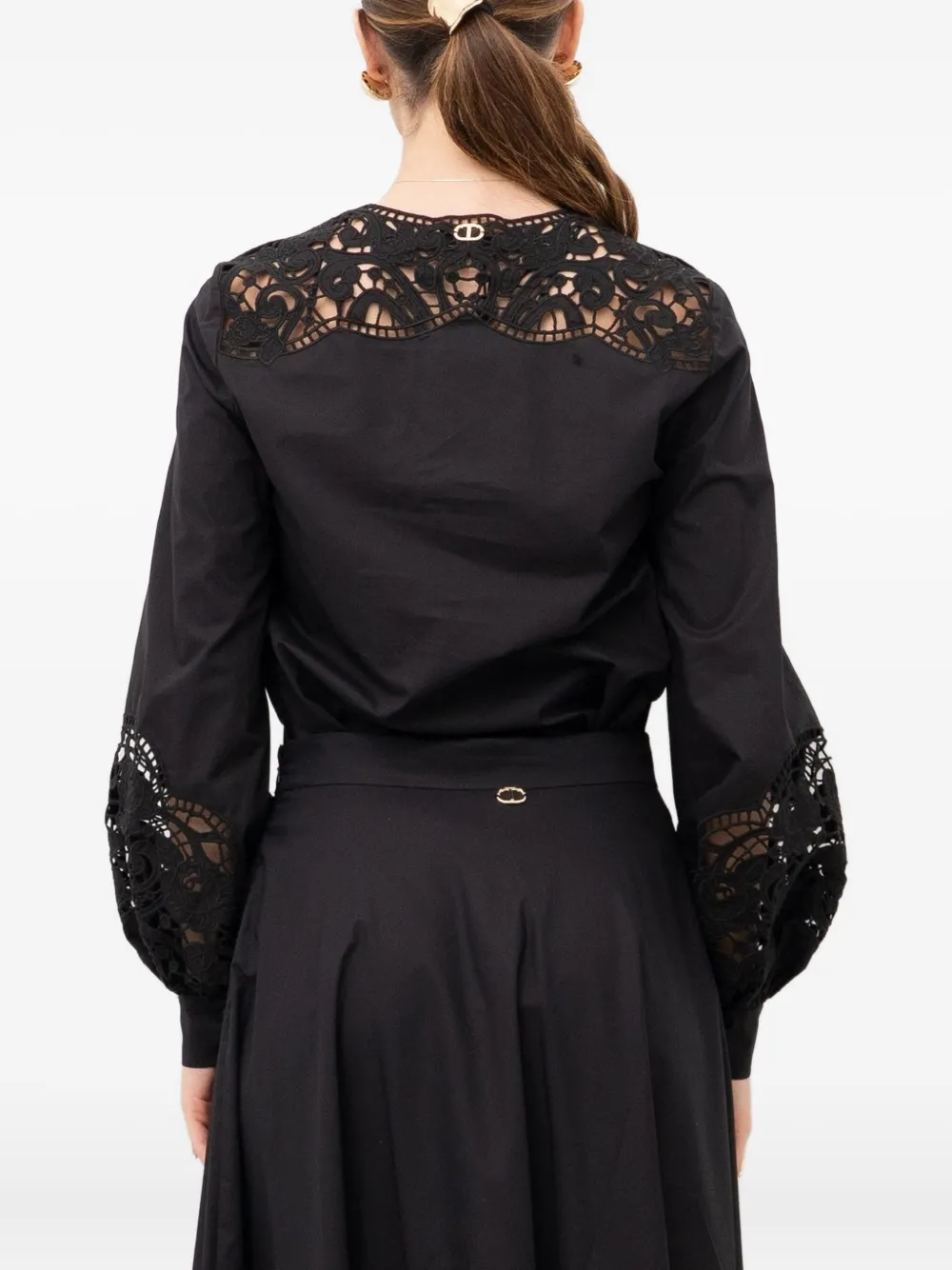 Twinset Lace-insert Buttoned Shirt In Black