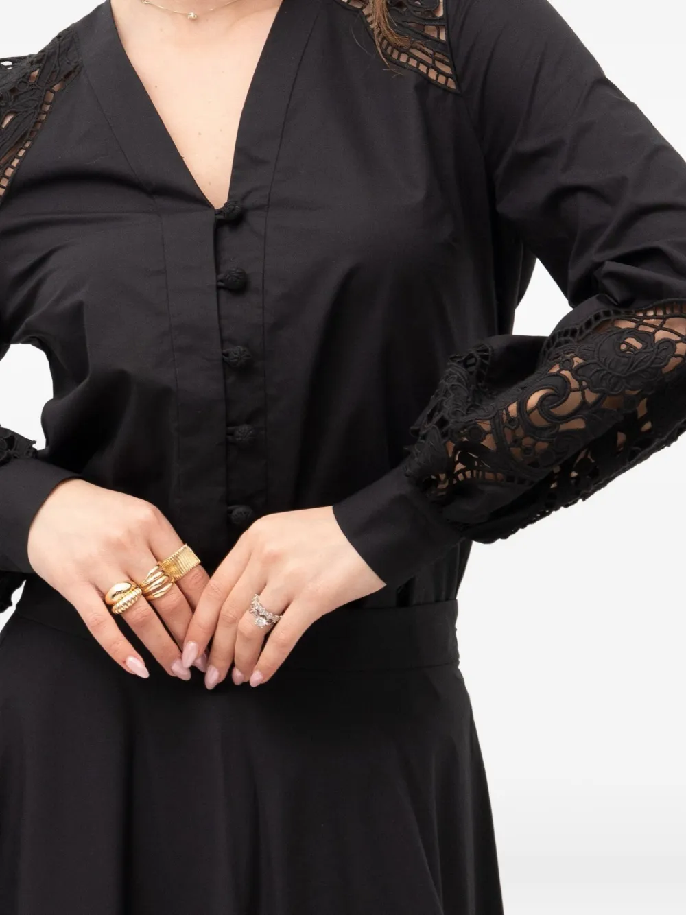 Twinset Lace-insert Buttoned Shirt In Black