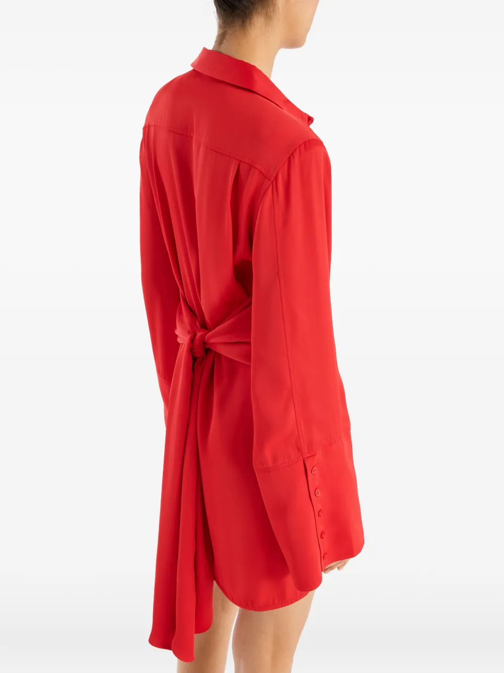 Rotate Birger Christensen Tie-back Shirt Mini Dress In Red