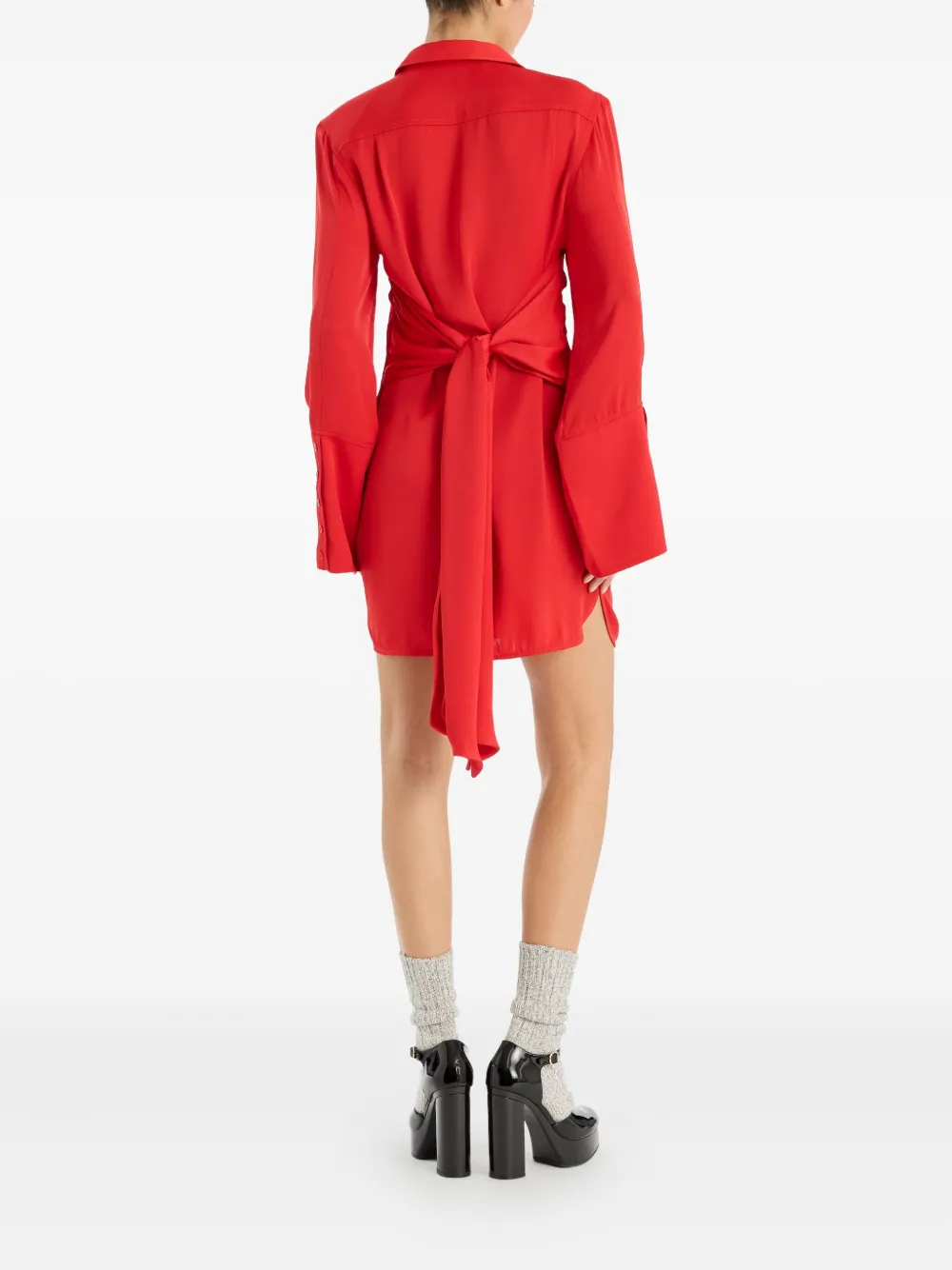 Rotate Birger Christensen Tie-back Shirt Mini Dress In Red