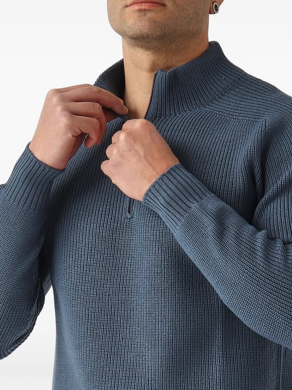 Gran Sasso Geribbelde trui met halve rits Blauw