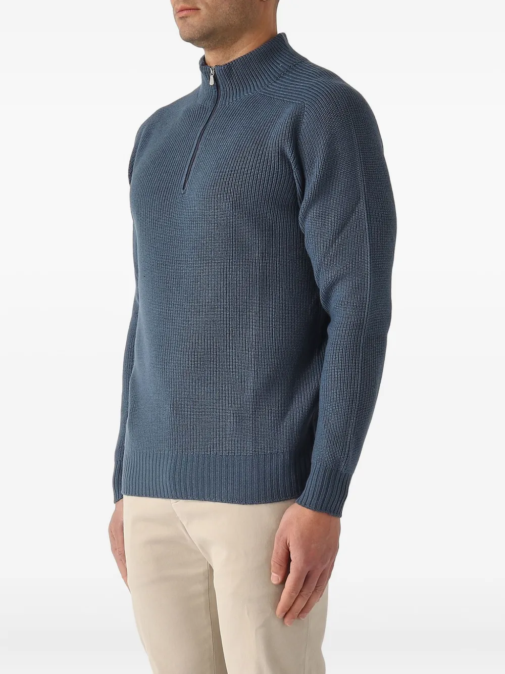 Gran Sasso Geribbelde trui met halve rits - Blauw