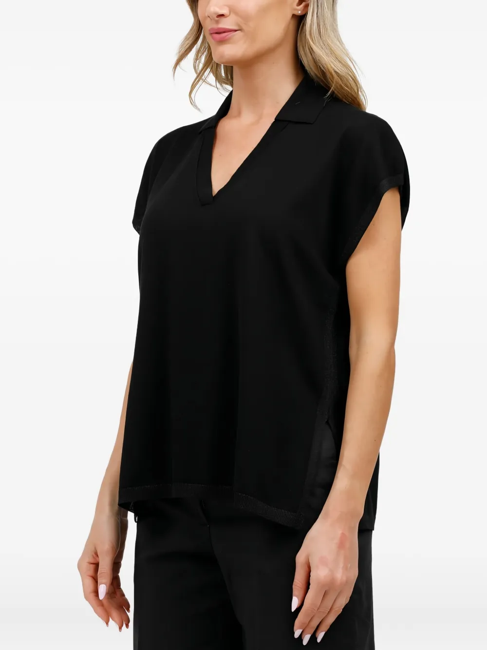 Gran Sasso V-neck Short-sleeve Knit Top In Brown