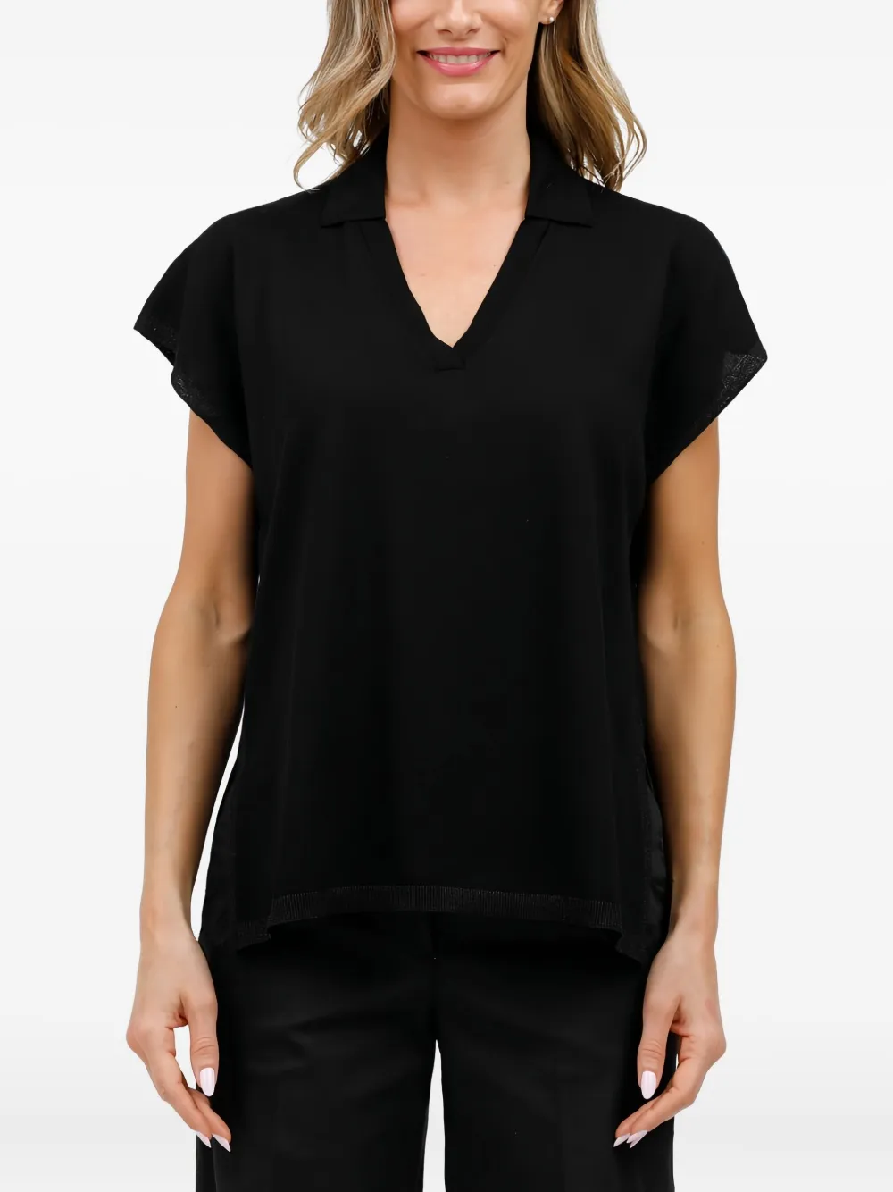 Gran Sasso V-neck Short-sleeve Knit Top In Brown