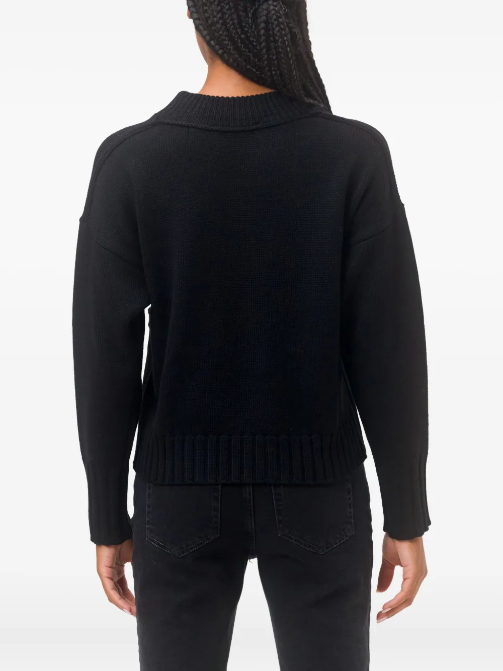  Alpha Studio Front-pocket Crew-neck Sweater - Black 
