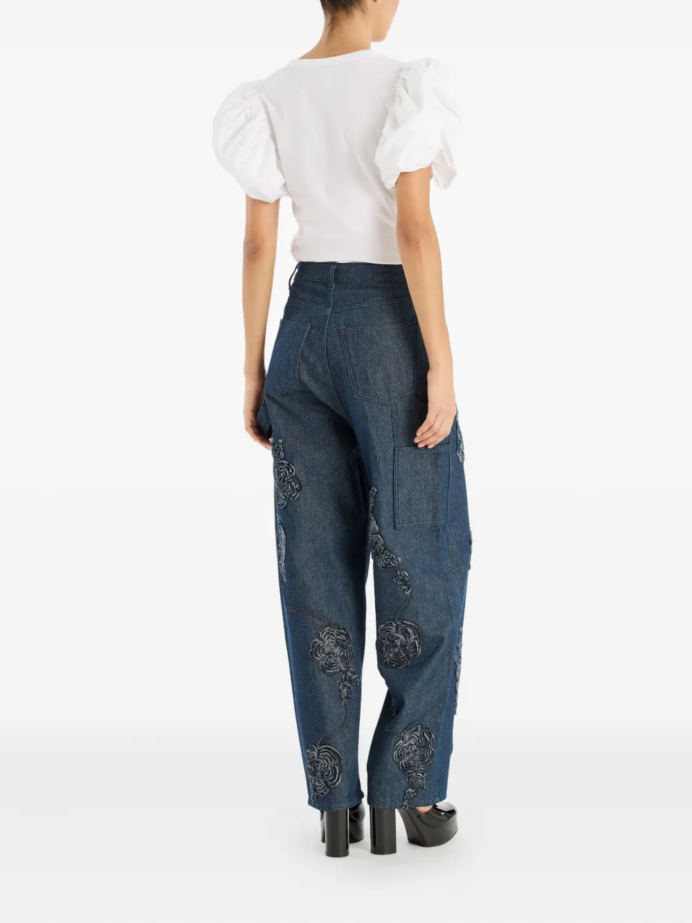 ROTATE BIRGER CHRISTENSEN Jeans met vijf zakken en geborduurde roos Blauw