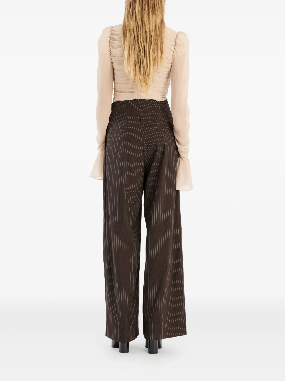 Rotate Birger Christensen Pinstripe Wide-leg Trousers In Brown