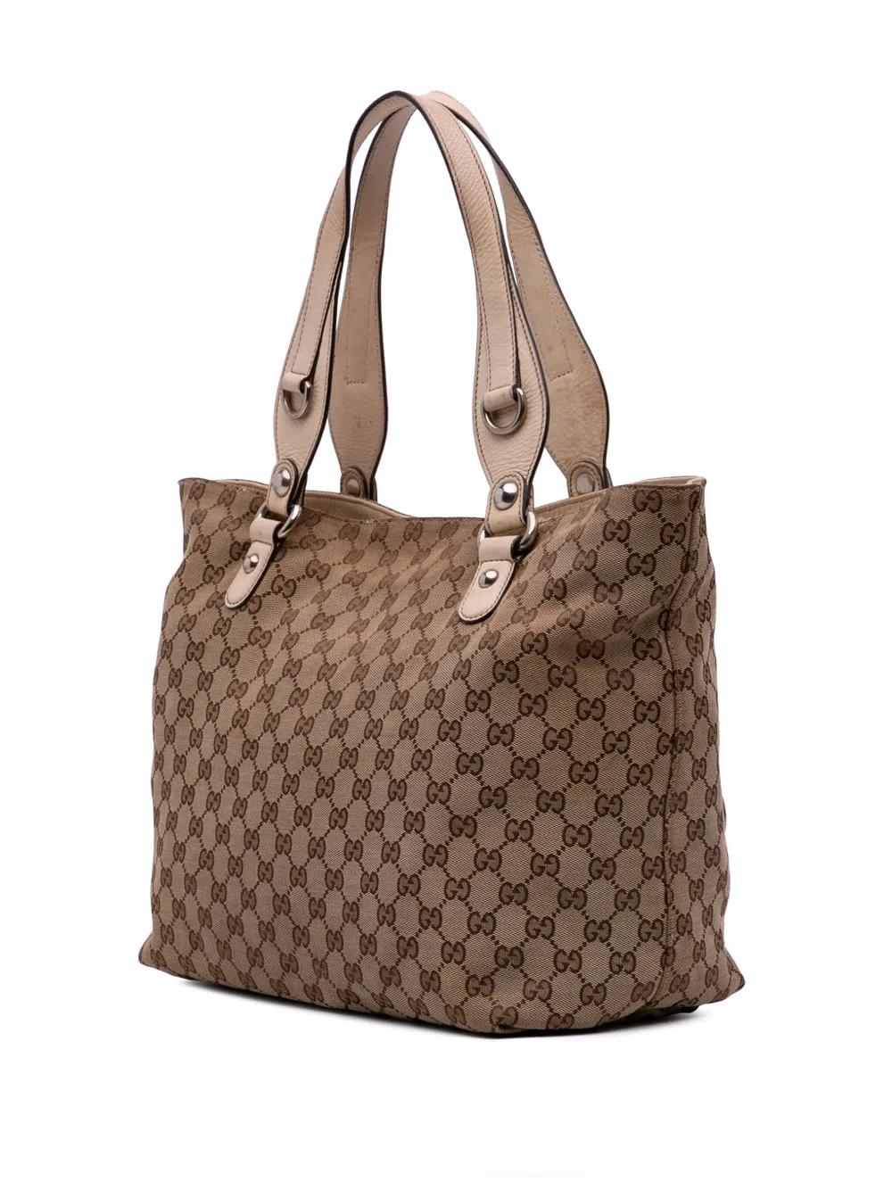 Pre-owned Gucci 2016-2025 Medium Gg Canvas Icon Bit Tote Bag In Brown