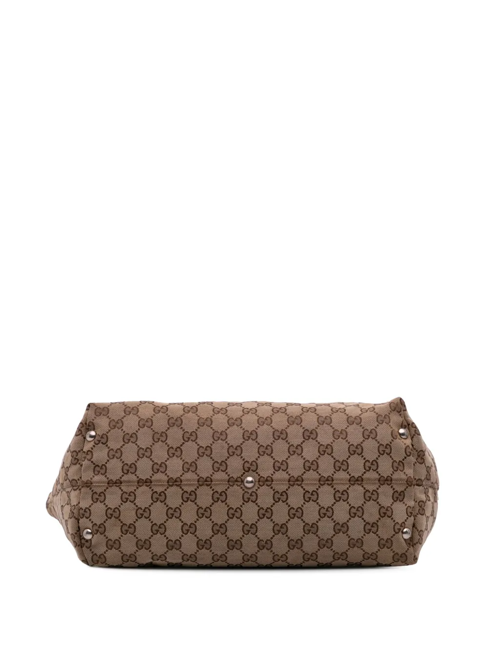 Pre-owned Gucci 2016-2025 Medium Gg Canvas Icon Bit Tote Bag In Brown