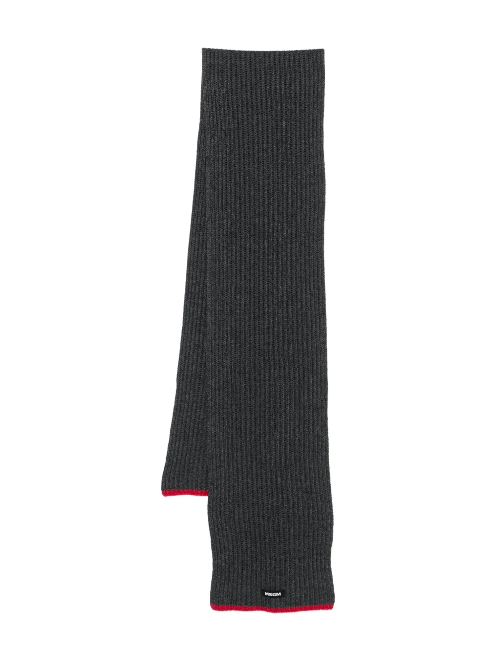 Msgm Ribbed-knit Red-trim Scarf In Gray