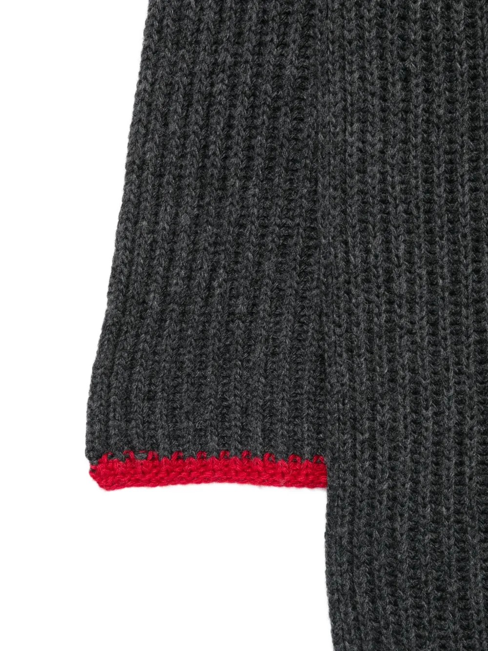 Msgm Ribbed-knit Red-trim Scarf In Gray