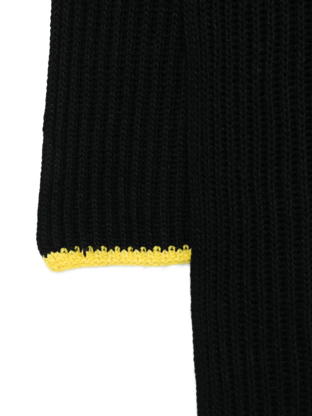 Msgm Ribbed-knit Yellow-trim Scarf In Black