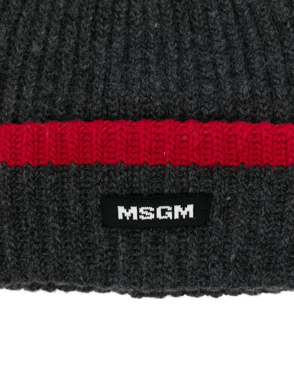 Msgm Ribbed-knit Red-band Beanie Hat In Green