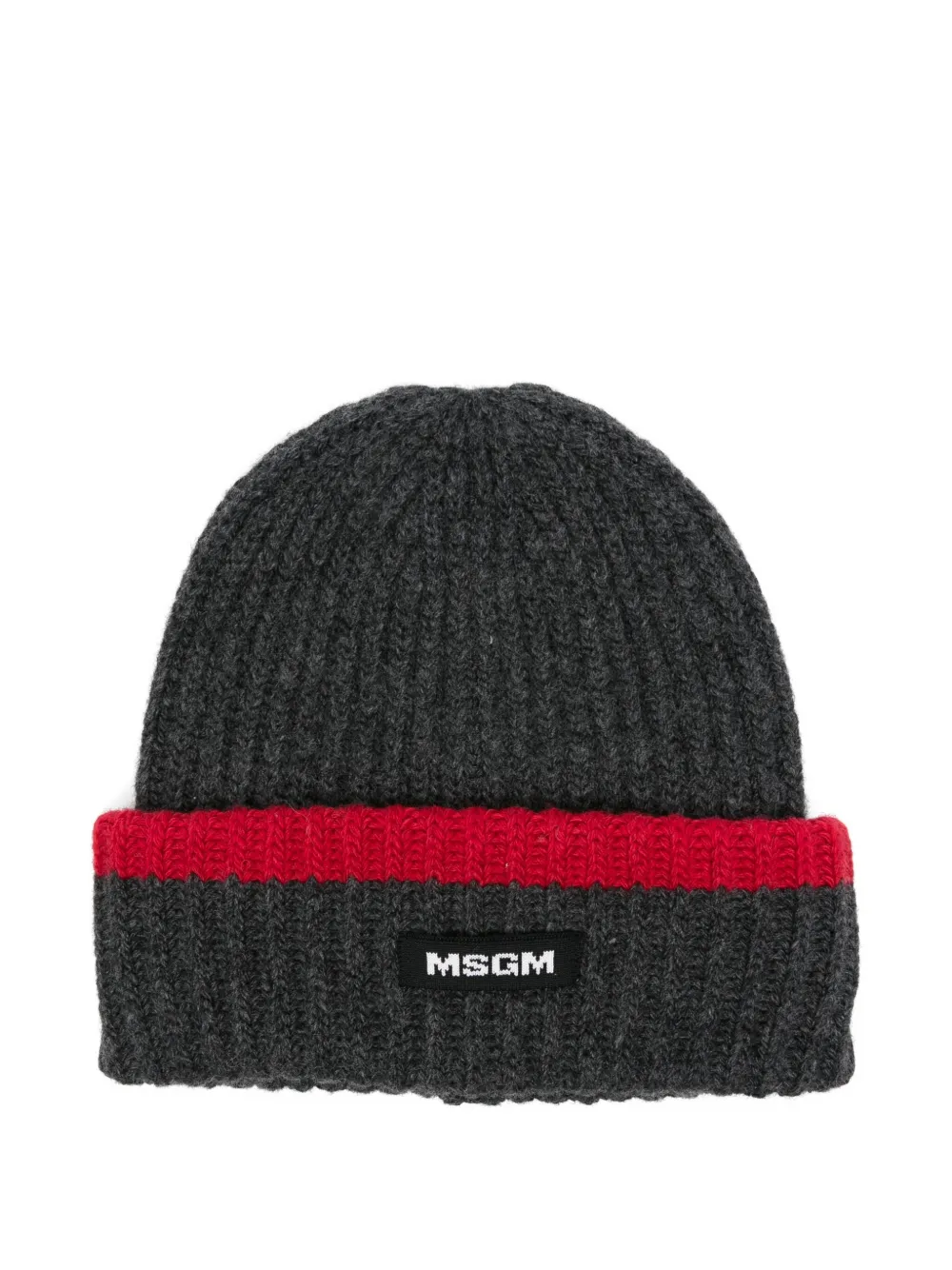 Msgm Ribbed-knit Red-band Beanie Hat In Green