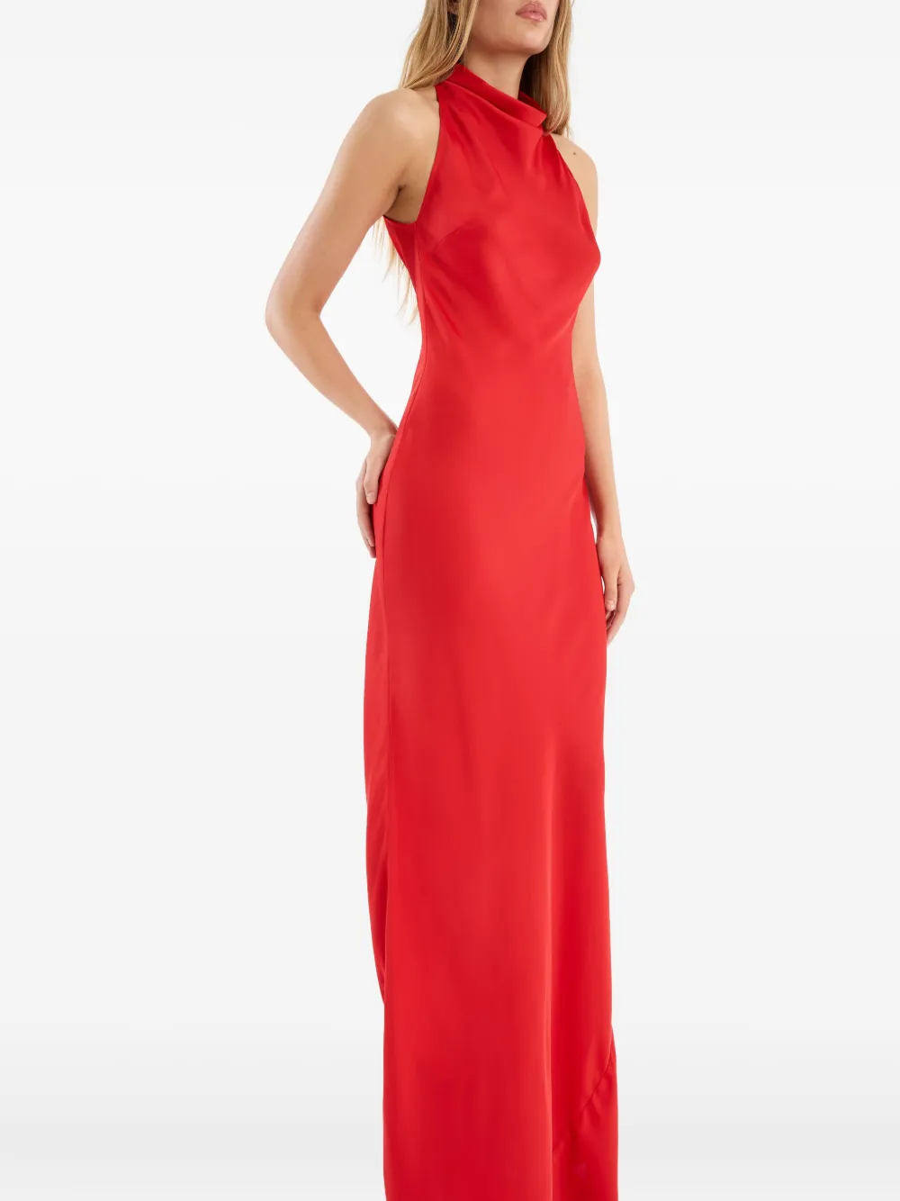 Rotate Birger Christensen Halter Neck Satin Floor-length Dress In Red
