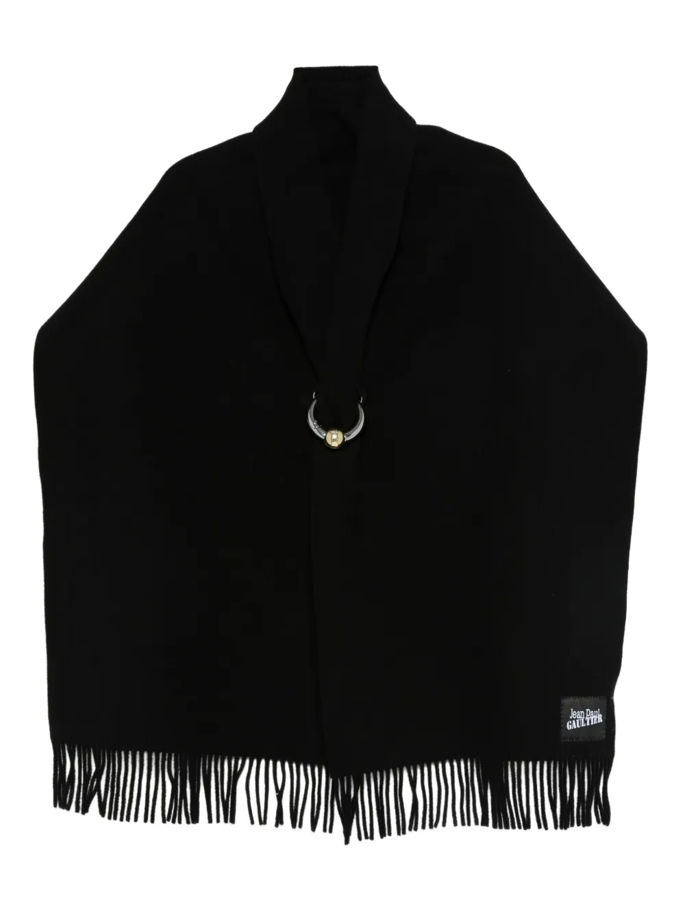Jean Paul Gaultier ring-detail fringed scarf | Black | Image 1