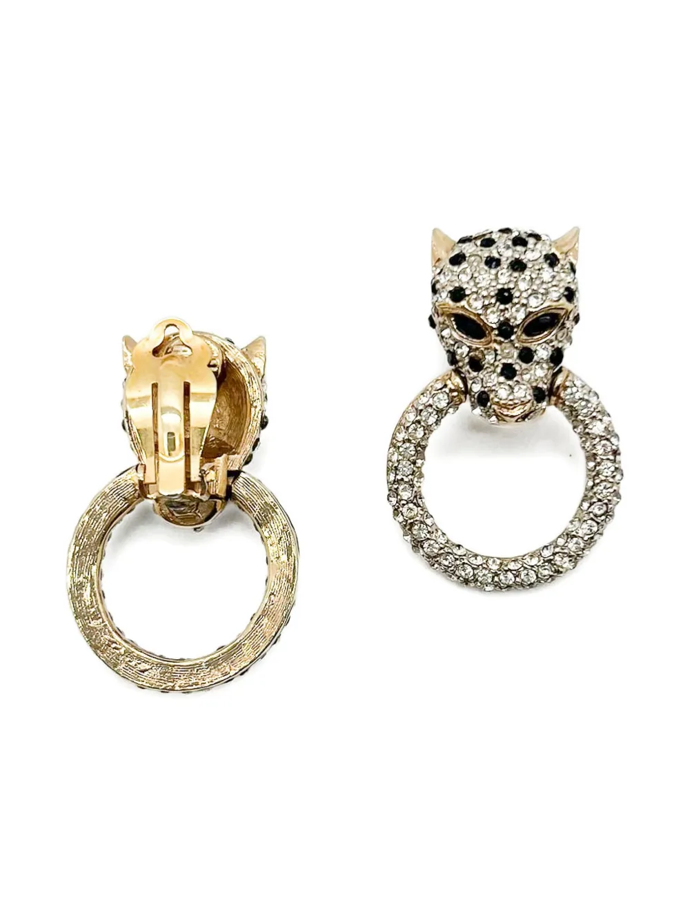 Pre-owned Jennifer Gibson Jewellery 1990s Butler & Wilson Big Cat Crystal Earrings In Gold