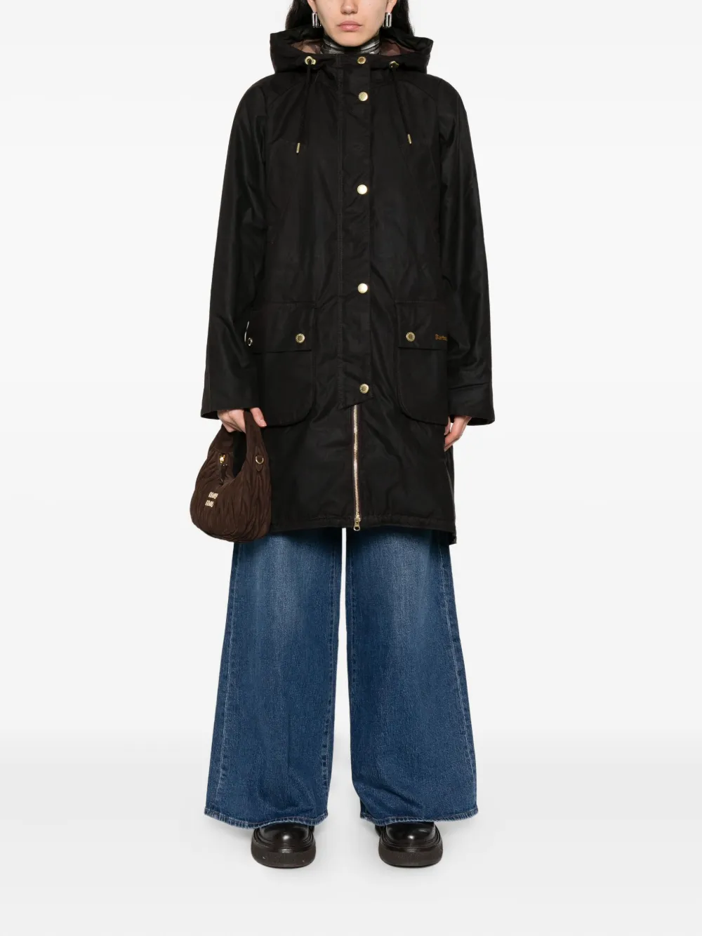 Barbour Jas met capuchon en knopen Bruin