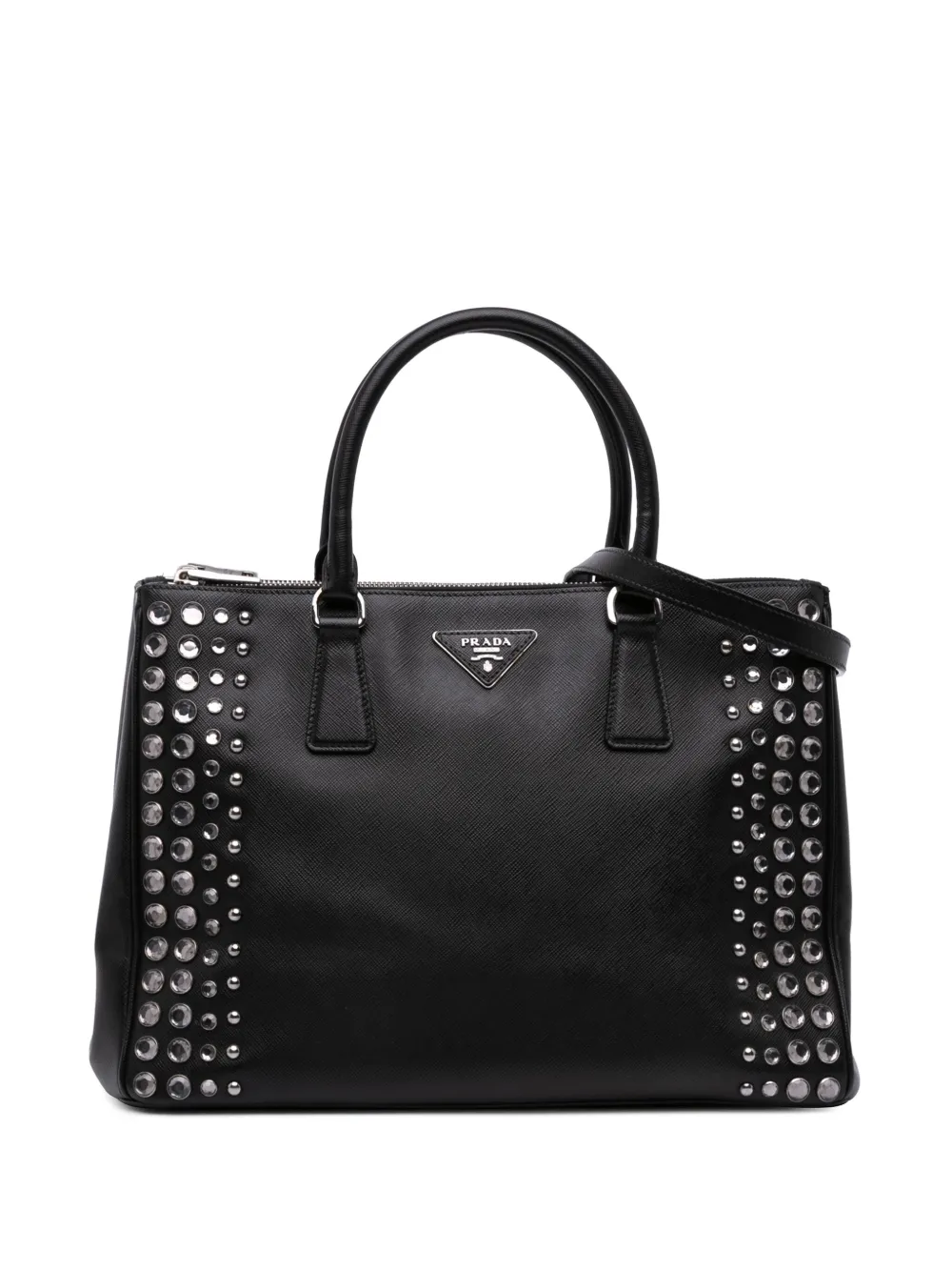 Prada Pre-Owned 2013-2025 Medium Saffiano Lux Studded Crystal Galleria Double Zip satchel | Black | Image 1