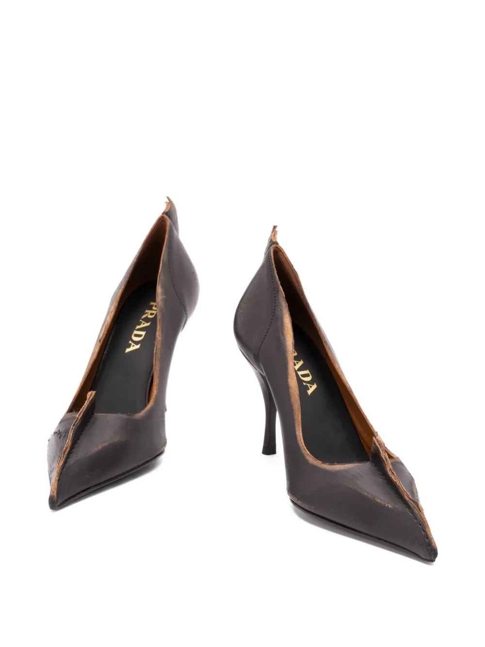 Prada 85 mm leren pumps met antiek-effect en hak Zwart
