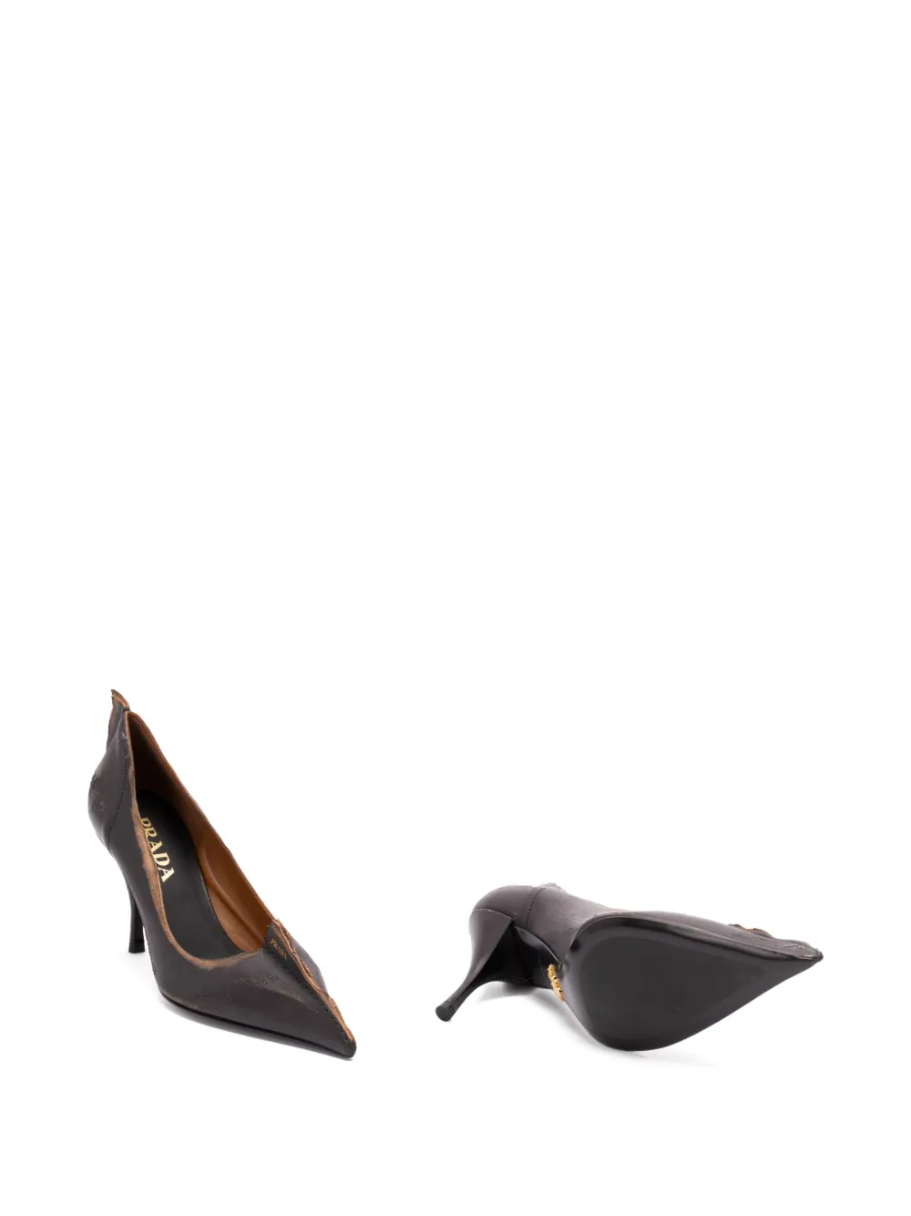 Prada 85 mm leren pumps met antiek-effect en hak Zwart