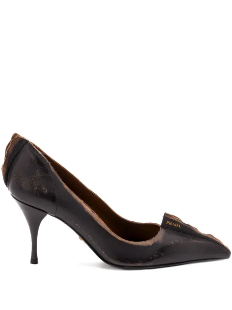Prada 85mm antiqued-effect leather heeled pumps