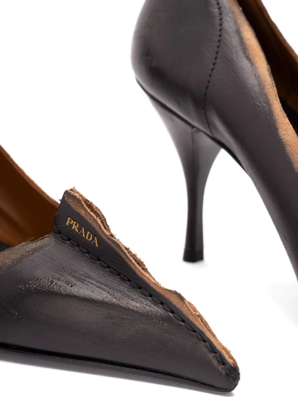 Prada 85 mm leren pumps met antiek-effect en hak Zwart