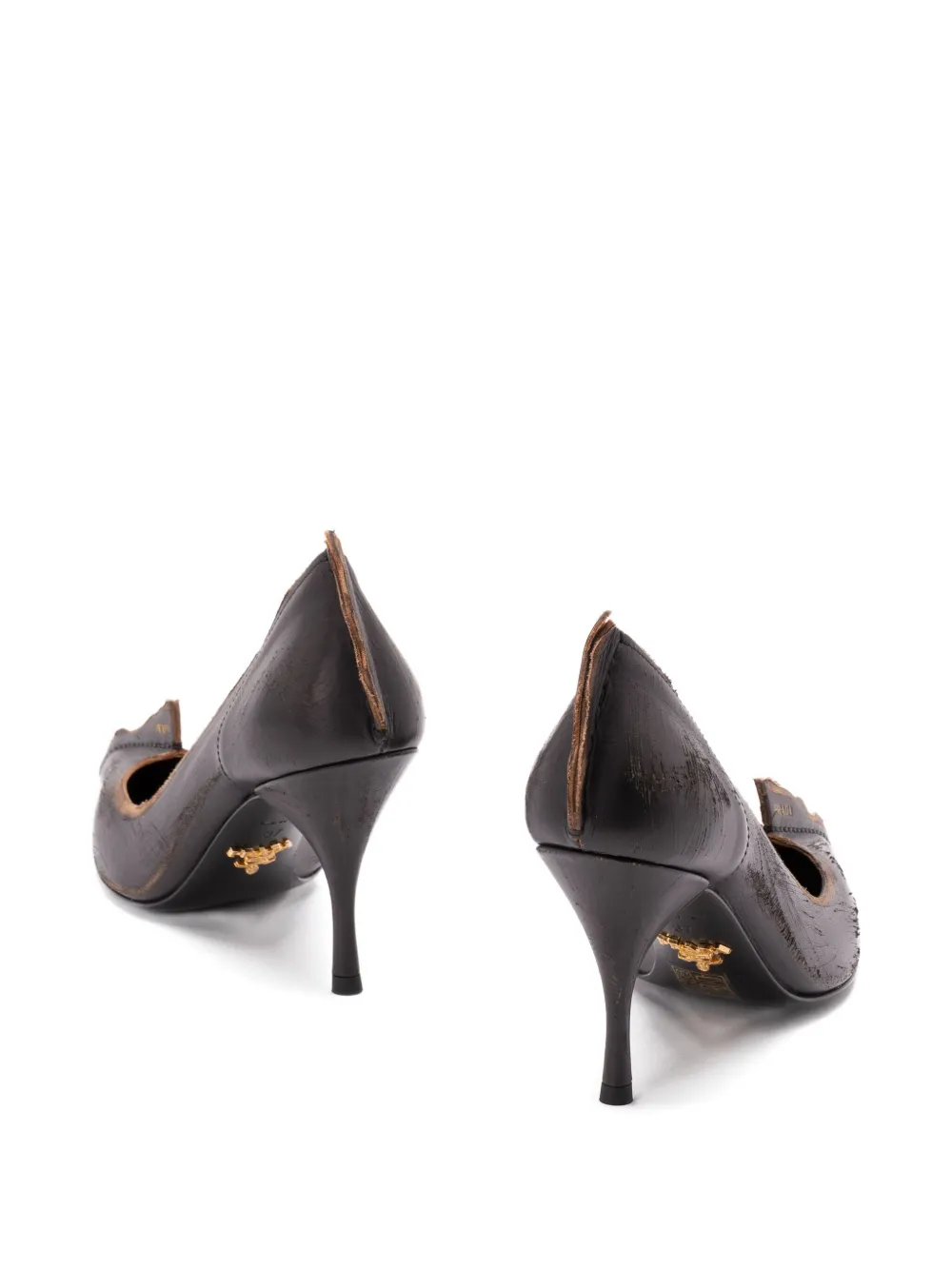 Prada 85 mm leren pumps met antiek-effect en hak Zwart