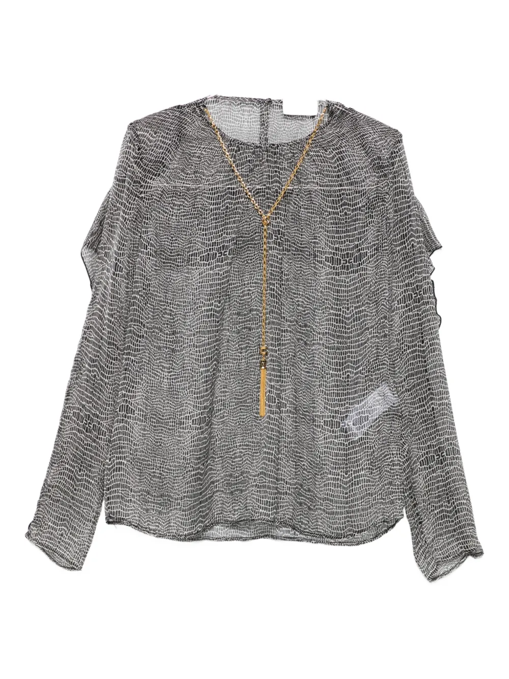 Elisabetta Franchi ruffled animal-print top Zwart