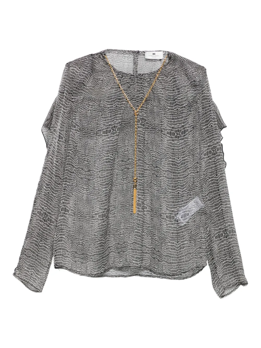 Elisabetta Franchi Top met dierenprint en ruches Zwart