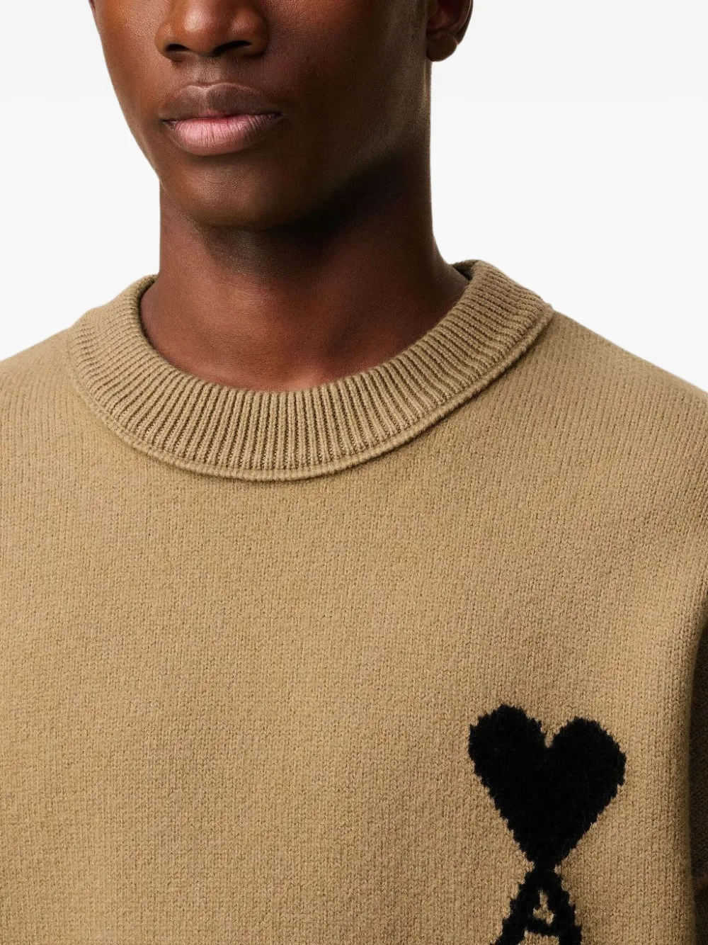 Ami Alexandre Mattiussi Ami Bronze Knit Sweater With Inside-out Seams And Heart Logo In Brown