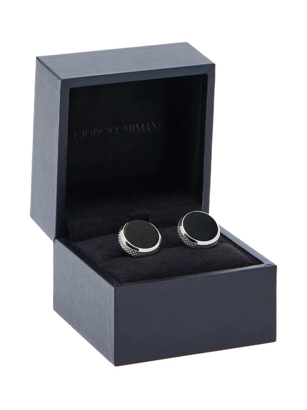 Giorgio Armani Sterling Silver Onyx Cufflinks In Silver