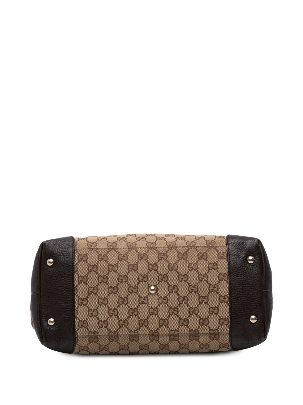 Pre-owned Gucci 2016-2025 Medium Gg Canvas Web Dressage Tote Bag In Brown