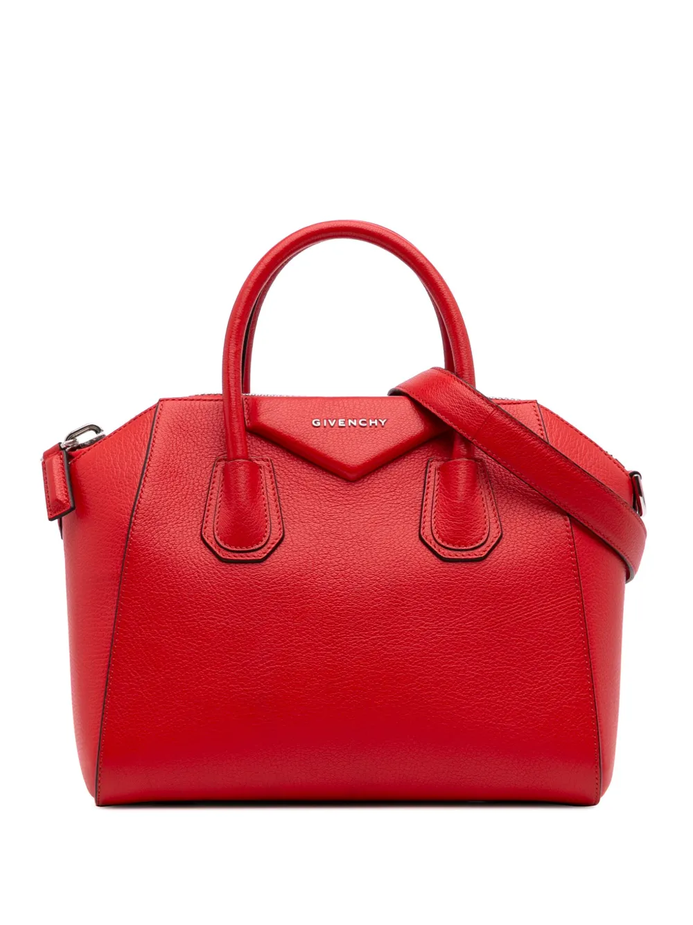 Pre-owned Givenchy 2018 Small Grained Calfskin Antigona Satchel In Red