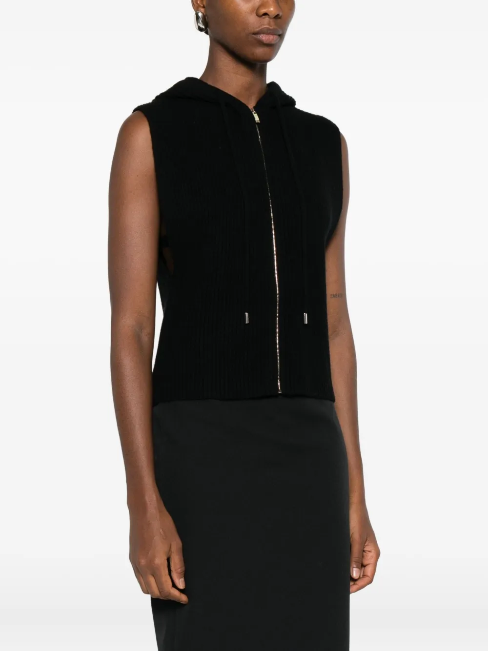 Max Mara Zip-up Hooded Jacket In Black