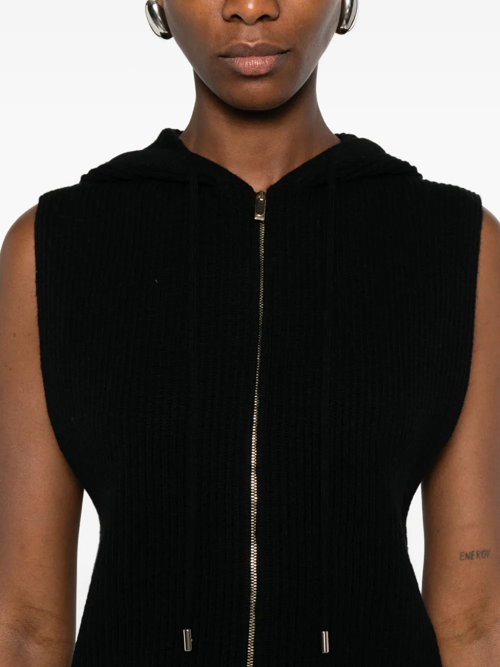 Max Mara Zip-up Hooded Jacket In Black