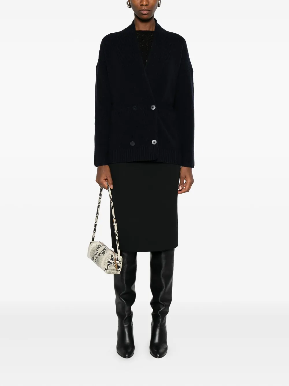 Max Mara Double-breasted Ribbed Cardigan In Black