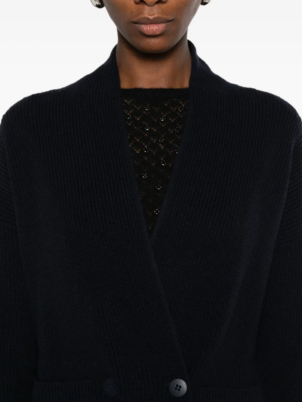 Max Mara Double-breasted Ribbed Cardigan In Black
