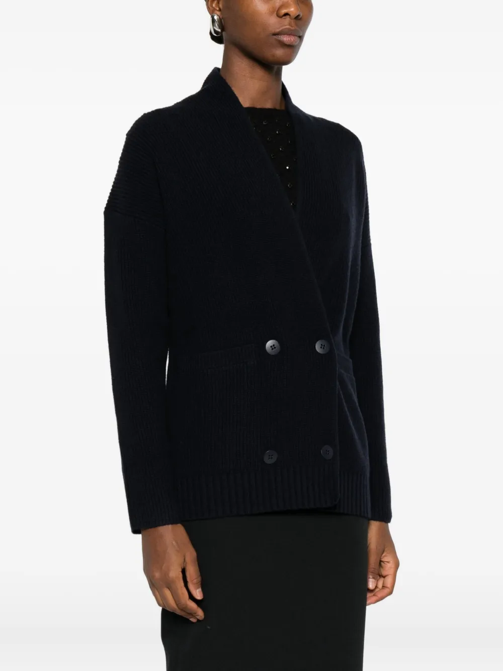 Max Mara Double-breasted Ribbed Cardigan In Black
