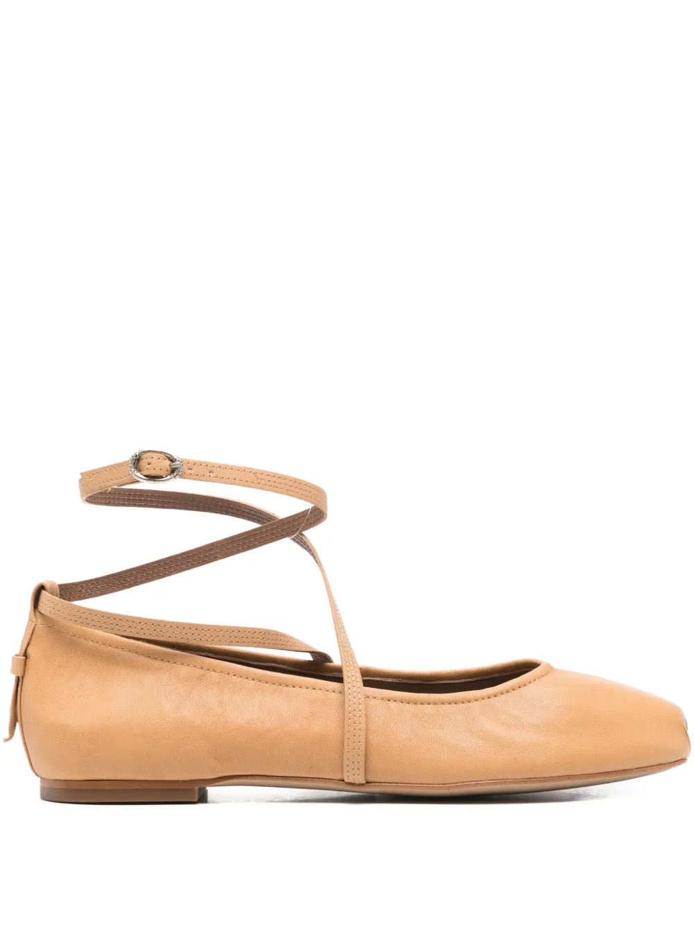 Ba&sh Leather Wrap-strap Ballet Flats In Brown