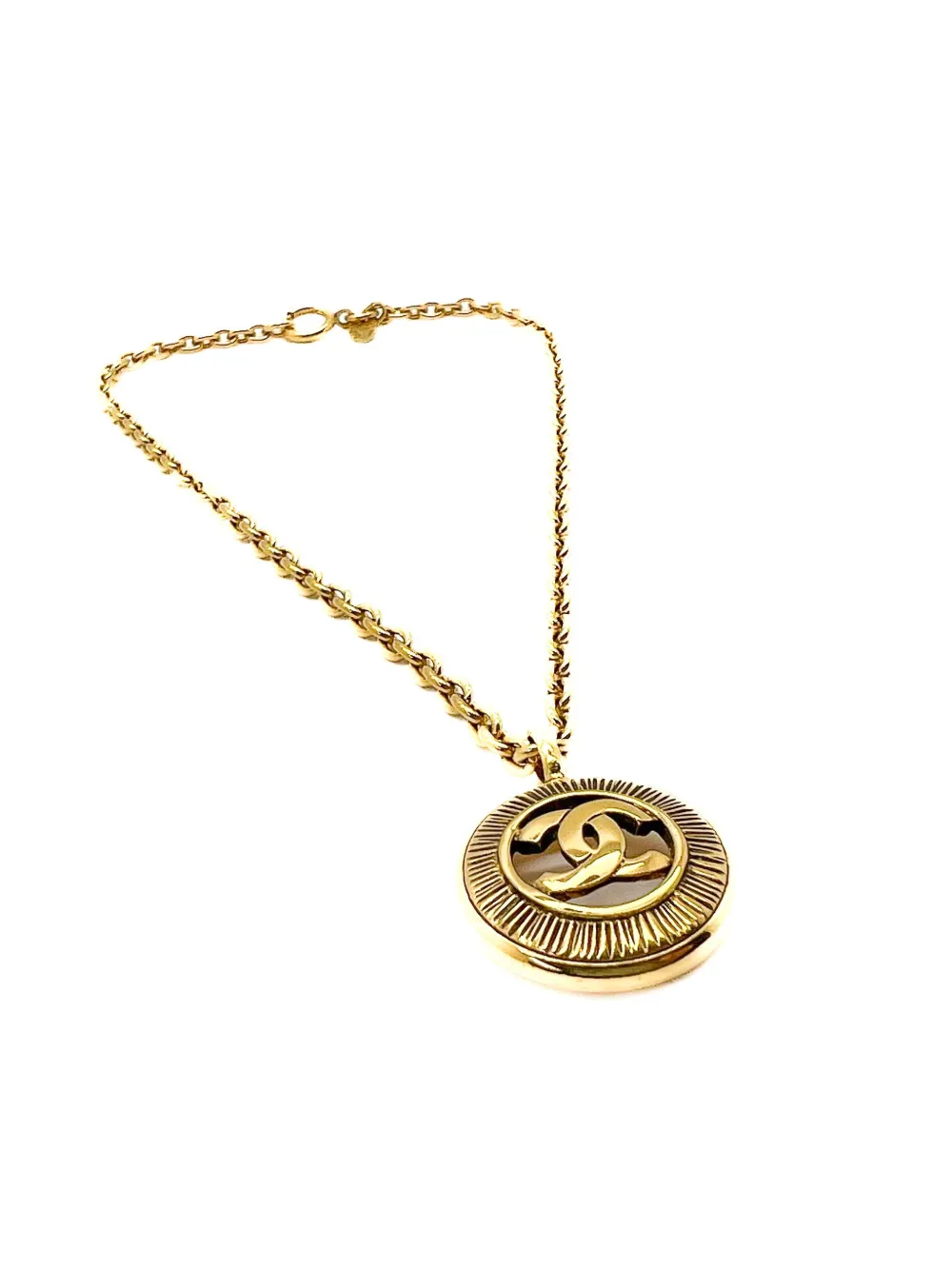 Pre-owned Chanel 1980s Logo-embossed Necklace In Gold
