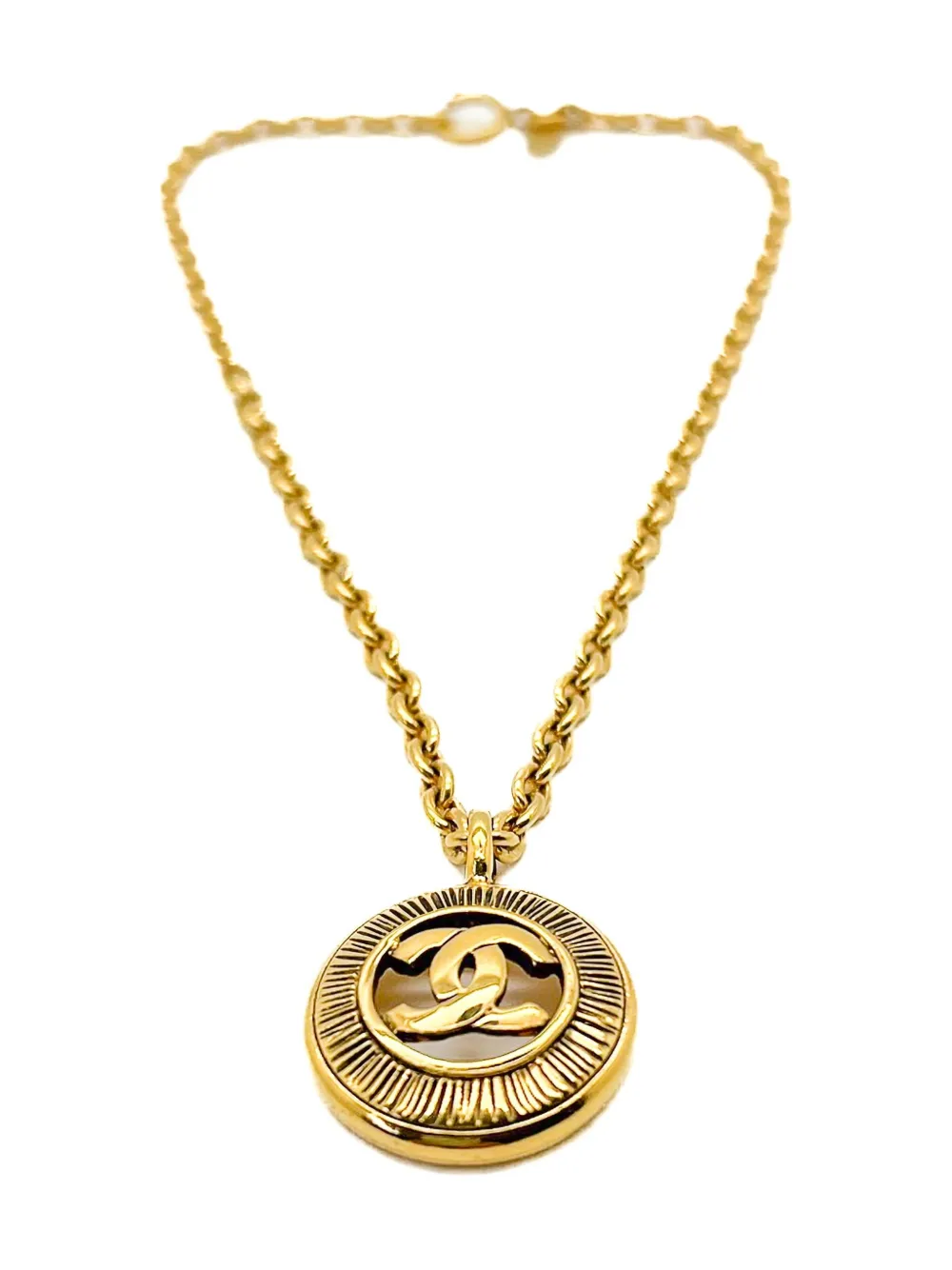 Pre-owned Chanel 1980s Logo-embossed Necklace In Gold