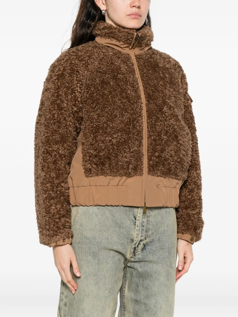 Moncler Coligny Teddy-fleece Jacket In Brown