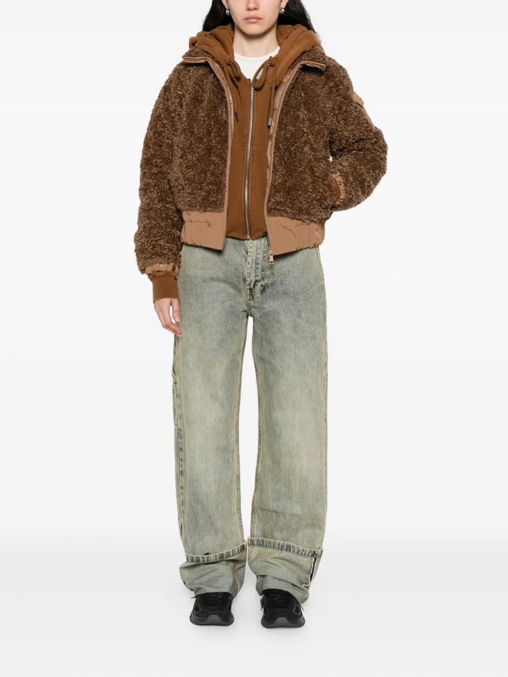 Moncler Coligny Teddy-fleece Jacket In Brown