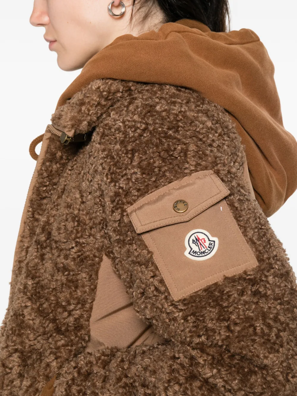 Moncler Coligny Teddy-fleece Jacket In Brown