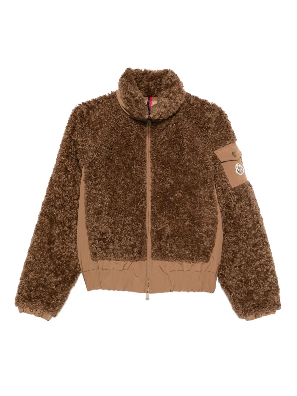 Moncler Coligny Teddy-fleece Jacket In Brown